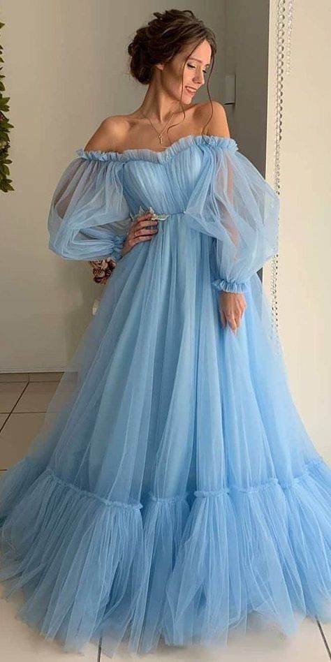 Something Blue: 21 Blue Wedding Gowns For your Happy Wedding ❤ blue wedding dresses a line off the shoulder simple ivory samara #weddingforward #wedding #bride Prom Dresses With Lace, Blue Wedding Gowns, Dresses With Lace, 파티 드레스, Unique Prom Dresses, Blue Wedding Dresses, A Line Prom Dresses, فستان سهرة, Beauty Dress