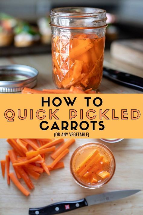 These quick pickled carrots come together in 2 hours and are perfect for banh mi or bloody marys. This quick pickling method can be used for multiple vegetables for an easy at home pickling. #Pickling #EasyRecipe #QuickRecipe #Carrots #Canning #ElleTalk Easy Pickled Carrots Recipe, Best Carrot Recipe, Spicy Pickled Carrots, Pickled Carrots Recipe, Pickled Vegetables Recipe, Pickled Okra, Pickled Carrots, Pickled Radishes, Refrigerator Pickles