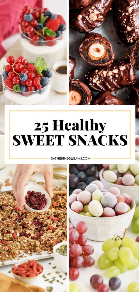 Enjoy healthy eating with these 25 easy sweet snacks! Quick and yummy recipes made for busy days. Healthy Cheap Desserts, Healthy Snacks For Husband, Healthy Snacks Boxes For Adults, Simple Healthy Sweet Snacks, Heart Healthy Sweet Snacks, Healthy Snacks To Make Ahead, Healthy Sweet Cravings, Healthy Fruit Recipes Snack Ideas, Healthiest Snacks Clean Eating