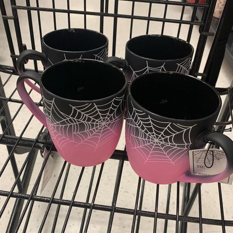 Obsessed with these. I 🖤🩷🕸️🕷️ webs. Give me all the Halloween 🎃 Happy Tj maxx swiping. • • • • • • #halloween #halloweenhunter… | Instagram Halloween Kitchenware, Tjmaxx Finds, Halloween Mug Collection, Rae Dunn Halloween Mugs, Mug Shots, Halloween Season, Halloween Decorations, Give It To Me, Coding