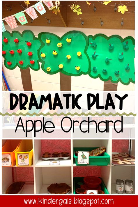 Set up this Apple Orchard in your dramatic play/house area for the kids in your class.  You will find ideas and printables for easy set up of this center that builds both literacy and math kindergarten and preschool standards. This fall themed DIY activity is perfect for kids. #kindergarten #appleorchard #dramaticplay Dramatic Play House, Preschool Standards, Apple Orchard Dramatic Play, Dramatic Play Themes, Math Kindergarten, Apple Unit, Dramatic Play Preschool, Dramatic Play Area, Tree Study