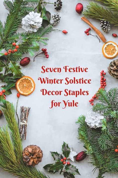 Winter Solstice Decor: Seven Festive Staples for Yule Yule Celebration Winter Solstice, Yule Altar Winter Solstice, Winter Solstice Tree Decorations, Diy Winter Solstice Decorations, Solstice Party Winter, Winter Solstice Tablescape, Winter Solstice Decorations Diy, Pagan Yule Decorations Winter Solstice, Yule Christmas Aesthetic