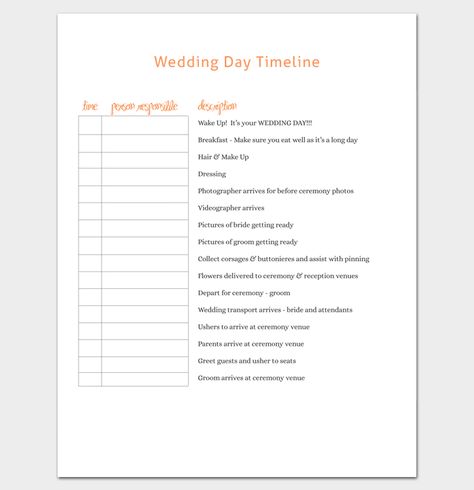 Wedding Timeline Template Wedding Planning Timeline Printable, Destination Wedding Timeline, Event Timeline, White Bridal Party, Wedding Day Timeline Template, Reception Timeline, Event Planning Timeline, Wedding Day Itinerary, Wedding Reception Timeline