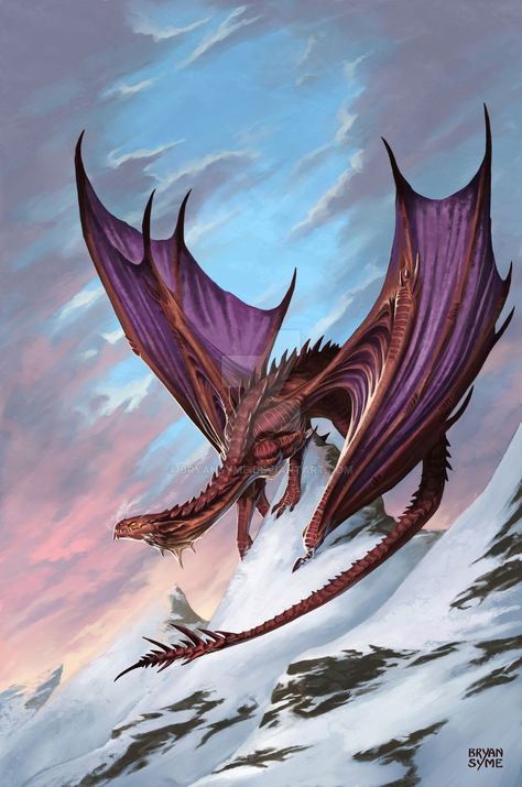 Dragon by BryanSyme.deviantart.com on @DeviantArt Dragon Medieval, Purple Dragon, Cool Dragons, Fairy Dragon, Mythical Animal, Beautiful Dragon, Dragon Pictures, Fantasy Monster, Dragon Artwork