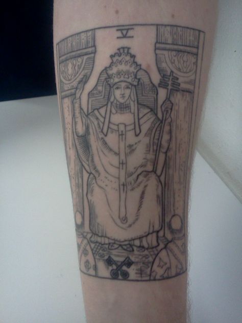 The Hierophant.   My father-in-lay introduced me to the gentlemen who has this.   It was done in Salem OR. The Hierophant Tattoo, Hierophant Tattoo, Priestess Tattoo, Mystical Tattoos, The Gentlemen, The Hierophant, High Priestess, Be Wise, Love Tattoos