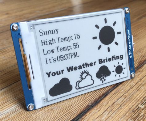 If you have an E-Reader such as a Barnes & Noble NOOK or an Amazon Kindle then you're already familiar with e-paper. The e-paper display on your e-reader is w... Arduino Display, E Paper Display, Electronics Diy, Paper Display, Weather Display, E Ink Display, Raspberry Pi Projects, Pi Projects, Weather Information