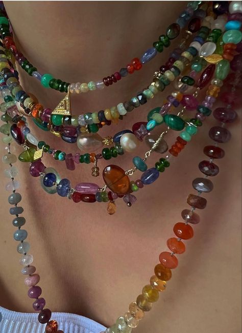 Eclectic Jewelry Aesthetic, Colourful Beaded Necklace, Earthy Jewelry Aesthetic, Coloured Jewellery, Colourful Jewellery, Jewelry Colorful, Shein Outfits, Dope Jewelry, Funky Jewelry