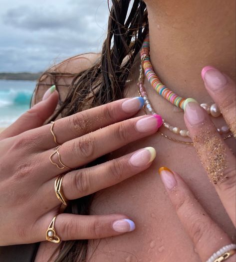 acrylic nails, summer nails, nail inspo Surfer Nails Aesthetic, Surfer Nails, Summer Nail, Nail Inspo, Summer Nails, Live Lokai Bracelet, Nail Art, Collage, Nails