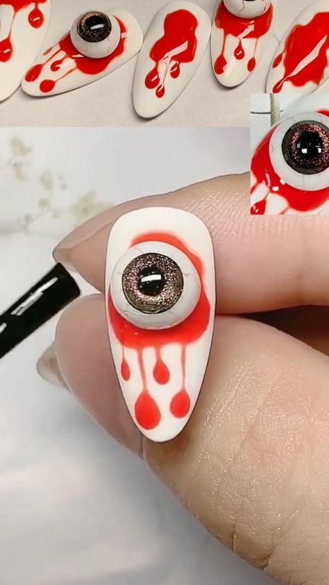 Pink Nails French Tip, Scary Halloween Nails Design, Almond Nails Red, Nail Nail Designs, Horror Nails, Halloween Nails Diy, Holloween Nails, Halloween Acrylic Nails, Cute Halloween Nails