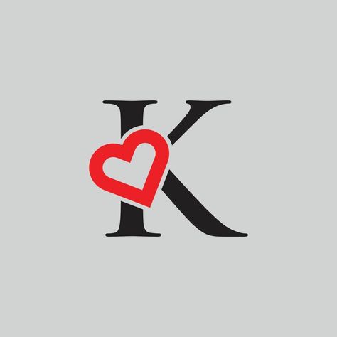 Logo Heart Letter K. Beautiful vector love logo design. K love outline creative letter design Ks Letter Design, K Love Letter, K Letter Design, I Love K, Heart Logo Design, Love Logo Design, Logo K, Ganesha Artwork, Bappa Photo