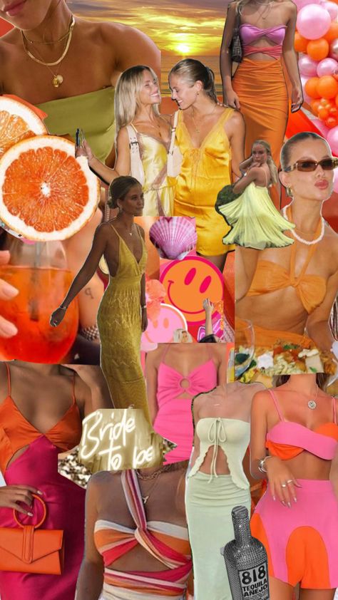 Grazing Table Sandwiches, Media Naranja Bachelorette, Sunset Color Bachelorette Outfits, Caribbean Theme Party Outfit, Bachelorette Theme Nights Outfits, Cartagena Bachelorette, Bright Bachelorette Party, Bach Outfit Themes, Sunset Theme Outfit