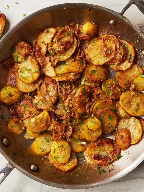 Lyonnaise Potatoes Recipe | Epicurious Lyonnaise Potatoes, Yellow Squash Casserole, French Potatoes, Best Potato Recipes, Side Dishes For Chicken, Sides Recipes, Classic French Dishes, Lemon Potatoes, French Recipes