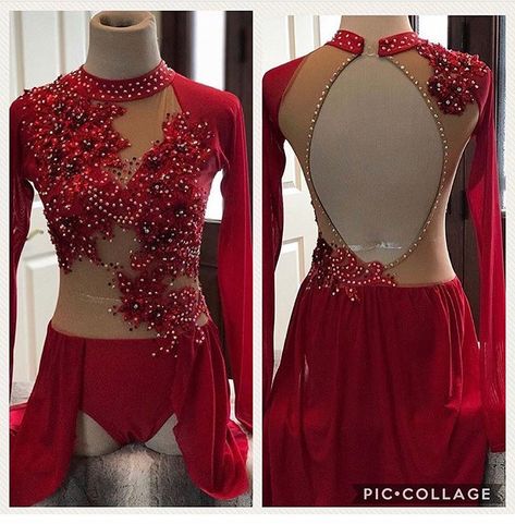 Dark Red Dance Costume, Red Lyrical Costume, Red Lyrical Dance Costumes, Red Dance Costumes, Majorette Outfits, Circle Skirt Tutorial, Twirling Costumes, Cute Dance Costumes, Pretty Dance Costumes