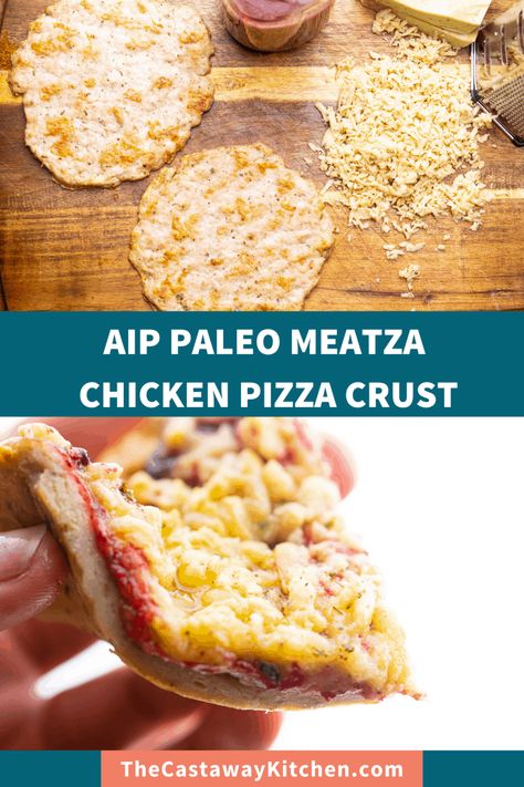 You won't believe how good this chicken pizza crust is. The best meatza recipe you'll try because it's so legit! AIP, Keto, Paleo. Meatza Recipe, Chicken Pizza Crust, Aip Keto, Dairy Free Keto Recipes, Chicken Crust, Pizza Kit, Chicken Crust Pizza, Chicken Pizza Recipes, Pink Sauce