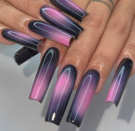 Black Pink Nails, Black And Pink Nails, Punk Nails, Airbrush Nails, Classy Acrylic Nails, Long Acrylic Nails Coffin, Nails Only, Long Square Acrylic Nails, Bling Acrylic Nails