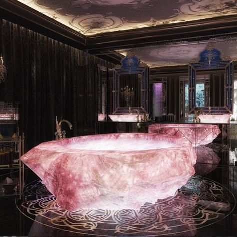 La baignoire en elle même est incroyable  (mais le reste est toomuch et pas élégant) Abstract Home Design, Rose Quartz Bathtub, Quartz Bathtub, Venus Energy, Drømme Bad, Gothic Bathroom, Dekorere Bad, Designer Interior, Indoor Design