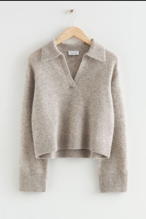 Knit Collar Sweater, Boxy Knit Sweater, Collared Jumper, Classy Sweater, Neutral Sweater, Knits Sweaters, Collared Sweater, Casual Outfit Inspiration, Basic Sweaters