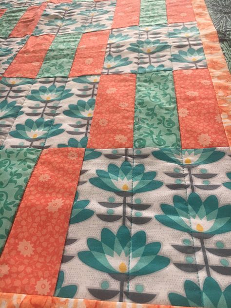 Bright Modern Floral Baby Blanket, Baby Quilt, Stroller Quilt, Teal and Coral Stroller Quilt, Teal Quilt, Modern Floral Pattern, Floral Baby Blanket, Floral Quilt, Lap Quilt, Blanket Baby, Small Quilts, Floral Baby