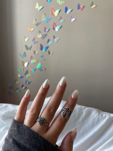 Chrome Powder, Joy Of Life, Nail Inspiration, Nails Inspiration, Silver Rings, Chiffon, Nails, Silver