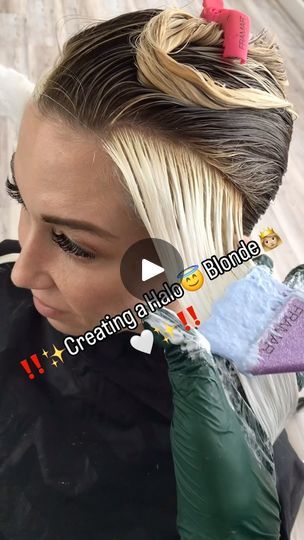 Asian Blonde To Brown, Upside Down Balayage, Back To Back Blonde Foils, Halo Bayalage Highlights, Pinwheel Highlights Diy, Halo Section Hair Color, Bleach Halo Hair, How To Color Block Hair, Edgy Blonde Highlights