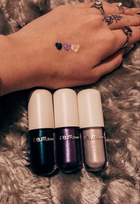 These are the mettalic liquid eyeshadow from rem beauty in shade milky way, science fair and labcoat Rem Beauty Liquid Eyeshadow, Rem Beauty, R E M Beauty, Liquid Eyeshadow, M Beauty, Science Fair, Milky Way, Ariana Grande, Nail Polish