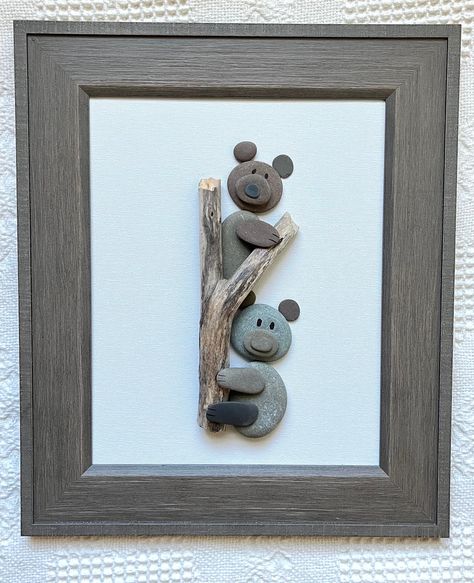 "This wall hanging was made by me from stones and driftwood collected along Lake Ontario, and along the shores of the Finger Lakes in New York State. This piece is constructed from a wooden frame and canvas panel measuring 11\" by 13.\" It has a saw tooth hanger on the back for mounting on the wall. It can also sit on a shelf.  The sky is the limit with pebble art. If you are interested in a certain color combination, design configuration, size, etc., please contact me! I can do custom orders. All pieces are truly one of a kind. Each one will be similar, but with slight differences due to pebble variations. Thank you for your interest!" River Rock Decor, River Rock Crafts, Bon Week End Image, Pediatric Office, Rock Crafts Diy, Rock Animals, Stone Artwork, Stone Pictures Pebble Art, Stone Wall Art