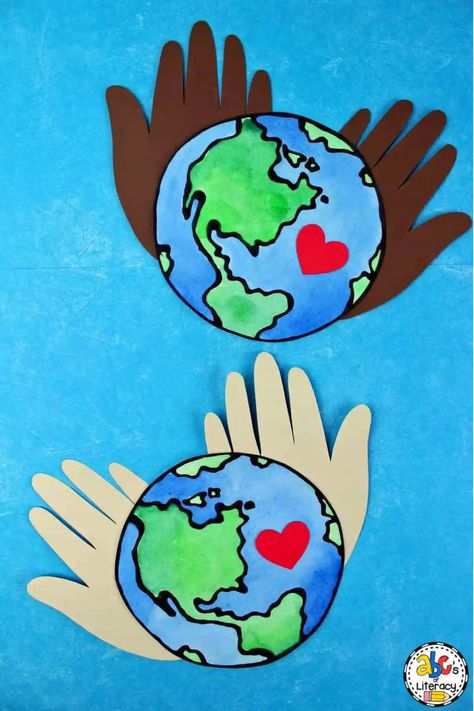 Earth Day Handprint Art, Holiday Crafts Kindergarten, Earth Template, Afterschool Program, Prek Activities, Earth Day Projects, Earth Craft, April Crafts, April Art