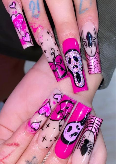 Halloween Barbie Nails, Barbie Halloween Nails, Barbie Pink Nails, Barbie Halloween, Pink Pumpkins, Dipped Nails, Some Ideas, Girly Girl, Halloween Nails