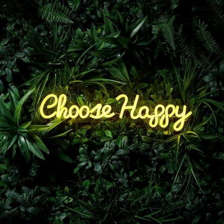 Be inspired by our Choose Happy neon wall sign. Both super safe and stylish, it's a fun addition to any space! With 167 LEDs that remain cool to the touch, this light is super safe for displaying around fabrics, furnishings and little fingers. Mounted on a clear acrylic backing and with handy hook holes, you can display your neon sign with ease on any wall. With a 16.4ft lead cable, you have plenty of length to get from the light to the socket and fuss-free installation! Color: Yellow. Happy Neon Sign, Patio Vibes, Led Sign Wall, Cool Neon Signs, Booth Inspiration, Happy Lights, Neon Wall Signs, Neon Wall, Dj Booth