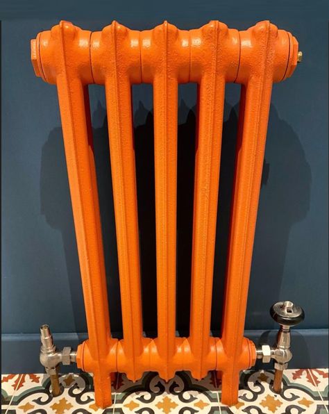 Orange Radiator, Contemporary Victorian Interiors, Contemporary Radiators, Contemporary Victorian, Cast Iron Radiator, Iron Radiator, Radiators Modern, Georgian House, Bathroom Radiators