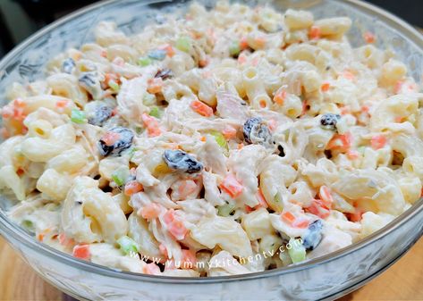 Chicken Macaroni Salad - Yummy Kitchen Macaroni Salad Filipino Style, Chicken Macaroni Salad Recipe, Filipino Macaroni Salad, Macaroni Chicken, Recipe With Condensed Milk, Chicken Macaroni Salad, Chicken Macaroni, Filipino Style, Macaroni Salad Recipe