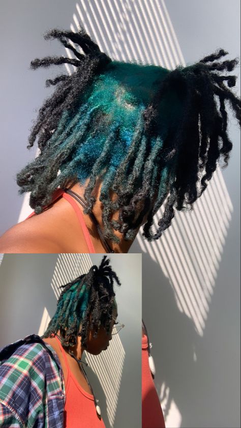 Blue Roots Black Hair Locs, Black Hair Locs, Locs Colors, Black Locs, Loc Colors, Dyed Locs, Green Dreads, Blue Roots, Hair Locs