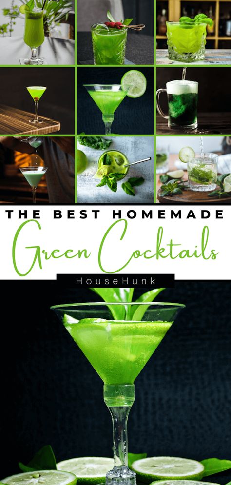 Toxic Themed Cocktails, Green Cocktail Recipe, Green Themed Alcoholic Drink, Green Acholol Drinks, Green Themed Cocktails, Green Cocktails Aesthetic, Green Colored Drinks, Green Martini Recipes, Green Tequila Drinks