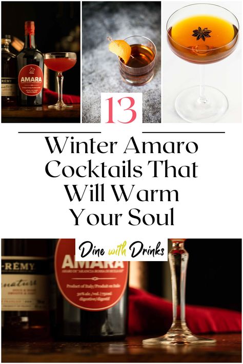 Collage of 4 winter amaro cocktails. Warm Winter Cocktails, Amaro Cocktails, Hot Cocktails, Cocktail Shots, Cherry Cocktail, Liquor Drinks, Winter Cocktails, Delicious Cocktails, Night Cap