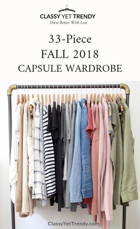 See what's in my capsule wardrobe for the Fall 2018 season! Find out what color palette I used and how I created this wardrobe for my closet. I included shopping links for my clothes and a few shoes, like a striped tee, white tee, ivory blouse, plaid shirt, black tee, dolman top, gray twist top, chambray shirt, denim jacket, sweater, cardigan, camo tee, olive top, utility vest and puffer vest. Teacher Capsule Wardrobe, Wardrobe Systems, Classy Yet Trendy, Capsule Closet, Wardrobe Makeover, Travel Capsule Wardrobe, Minimalist Capsule Wardrobe, Winter Capsule Wardrobe, Fall Capsule Wardrobe