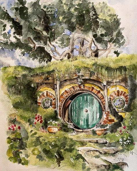 Bag End, Plane Flying, The Rings, Western Australia, Lord Of The Rings, The Hobbit, Watercolor Painting, Watercolour Painting