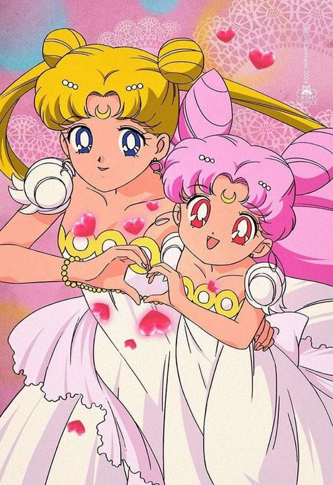 Sailor Moon And Sailor Chibi Moon, Sailor Moon Official Art, Princess Chibiusa, Sailor Moon And Chibiusa, Sailor Moon Manga Art, Sailor Moon And Chibi Moon, Sailor Moon 90s, Sailor Manga, Serena Sailor Moon