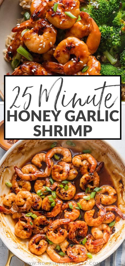 Count on this super simple Honey Garlic Shrimp Skillet when you need an ultra fast dinner with tons of flavor. Season and cook the shrimp in just 20 minutes, then serve over rice and steamed veggies for an easy dinner with gourmet taste. Shrimp Veggie Skillet, Easy Healthy Shrimp Recipes Clean Eating, Stove Top Shrimp Recipes, Easy Healthy Shrimp Recipes, Shrimp Meals, Shrimp Meal Prep, Honey Shrimp, Shrimp And Rice Recipes, Honey Garlic Shrimp