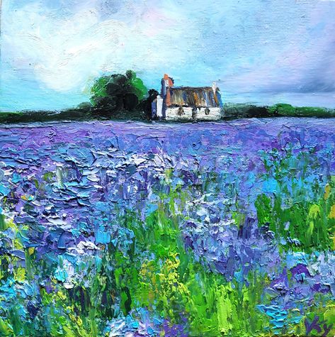 Bluebonnet Painting, Bluebonnet Field, Wildflower Painting, Texas Wildflowers, Texas Landscape, Meadow Painting, Small Landscape, Wildflower Paintings, Iris Painting