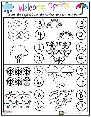 Funny Counting Worksheet Hello everyone! Spring is coming. Let’s practice some counting with little ones. We prepared a funny counting worksheet for preschool, kindergarten and first graders.Kids will count the objects and color them to show how many. This worksheet is a freebie! You can download and print for your students or kids. You can freely use this worksheet for educational purposes. Spring Worksheets Preschool, Spring Math Worksheets, Preschool Counting Worksheets, Counting Worksheets For Kindergarten, Counting Worksheet, Number Worksheets Kindergarten, Counting Activities Preschool, Spring Worksheet, Preschool Counting