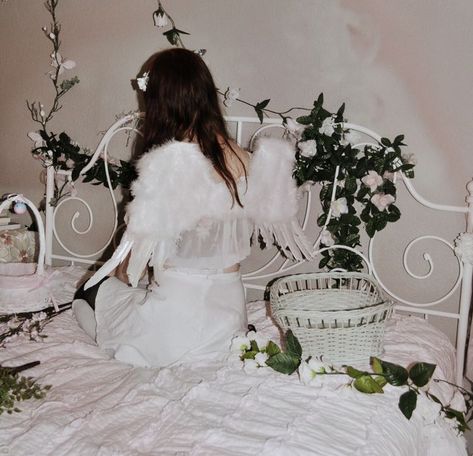 Aesthetic photos and themes and outfits. #random #Random #amreading #books #wattpad Angel Aesthetic, I Hope, Angel, Bed, Flowers, White