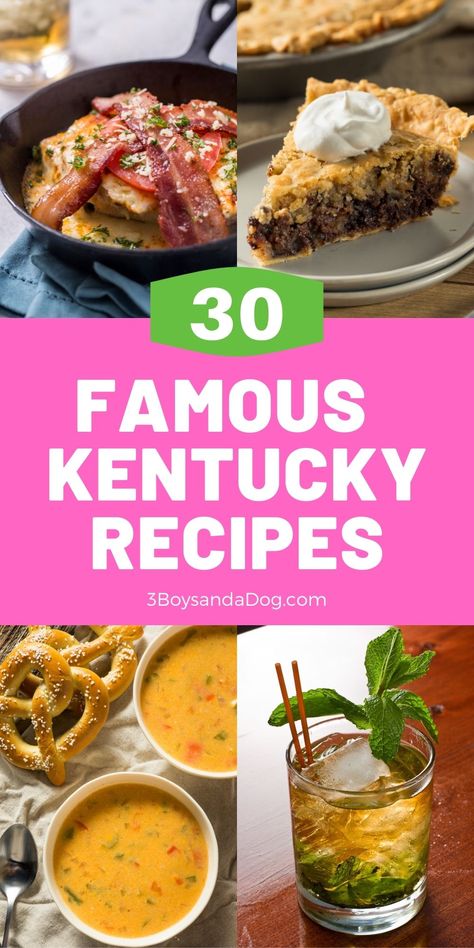 These Famous Kentucky Foods include hot brown sandwiches, spoon bread, burgoo stew, mint juleps, bourbon balls, and beer cheese. #kentuckyfoods #recipesofkentucky #3boysandadog Food From Kentucky, Kentucky Food Ideas, Hot Brown Casserole Recipe Kentucky, Recipes From Kentucky, Famous Kentucky Recipes, Kentucky Recipes Southern Ladies, Old Kentucky Recipes, Kentucky Food Recipes, Derby Recipes Kentucky