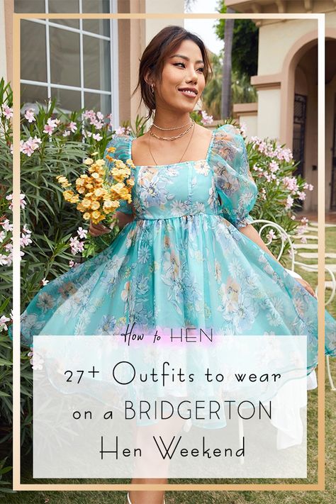 27 outfits for a Bridgerton themed hen party | How to Hen | Dearest Gentle Reader, Last week I published a blog giving you 14 ideas for throwing a Bridgerton themed Hen Weekend. Now you have that covered, there’s only one question left to answer. What are you going to wear?! Do not Fret, for I have prepared a list of 27 garments I feel would be fitting for such an occasion. Do click the link to peruse it. Bridgerton Bridal Shower Ideas Outfits, Bridgerton Theme Outfit, Bridgerton Theme Party Outfits, Bridgerton Theme Party, Bridgerton Picnic, Hen Party Themes, Dress With Outer, Bridgerton Outfits, Bridgerton Theme