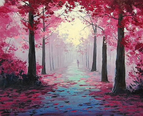 pink path by artsaus, via Flickr Graham Gercken, Easy Canvas Painting, Seni Cat Air, Landscape Art Painting, Autumn Scenes, Beginner Painting, Amazing Art Painting, Art Painting Acrylic, Pictures To Paint