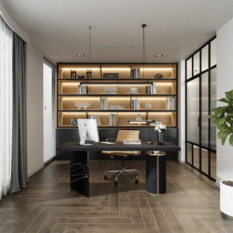 Luxury Home Office Design Modern Luxury Study Room, Black Marble Desk, Modern Luxury Home Office, Luxury Modern Office Design, Luxury Desk Design, Study Room Design Home Office, Luxury Study Room Design, Black Office Design, Luxury Study Room