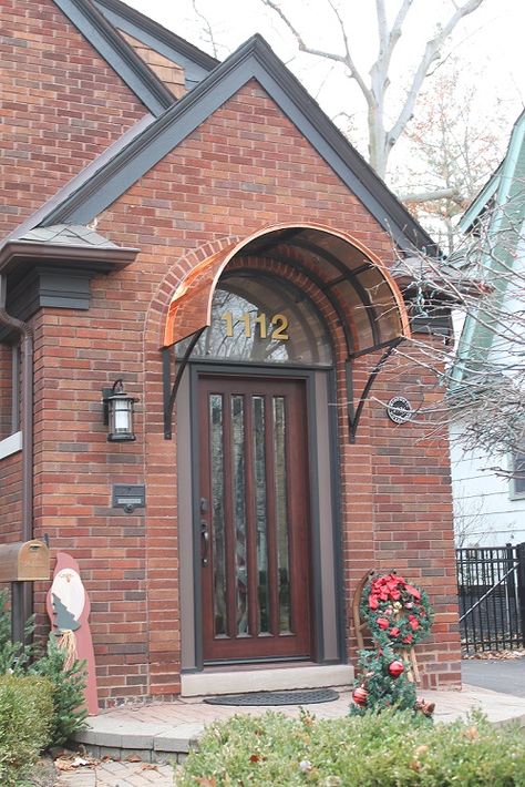 Eyebrow copper door awning by DesignYourAwning.com Eyebrow Awning, Front Door Awning Ideas, Door Awning Ideas, Front Door Overhang, Diy Front Door, Awning Over Door, Copper Awning, Metal Awnings, Awning Ideas