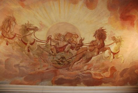 Apollo Ceiling Fresco, Apollo Greek, Apollo And Artemis, Pagan Gods, Horse Sketch, Old Portraits, Greek Gods And Goddesses, Greek Mythology Art, Byzantine Art