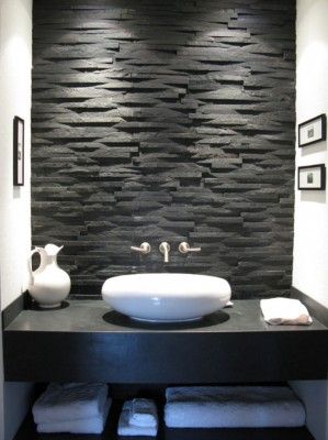 63 Sensational bathrooms with natural stone walls Modern Wall Texture, Black And White Bathroom, Stone Accent Walls, Stone Wall Design, Natural Stone Wall, Modern Asian, Wall Texture Design, Stone Bathroom, Bathroom Design Inspiration