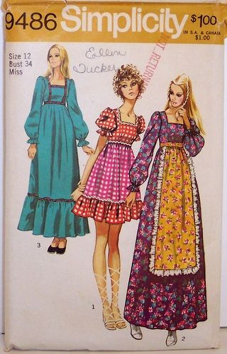 Vintage Simplicity pattern 9486 70's Boho Dress Short and Long Maxi WITHOUT APRON Size 12 by Sassy By Design, via Flickr 70s Sewing Patterns, Boho Dress Short, Simplicity Patterns Vintage, 60s And 70s Fashion, Vintage Dress Patterns, 70s Boho, Skirt Maxi, 1970s Fashion, Vestidos Vintage