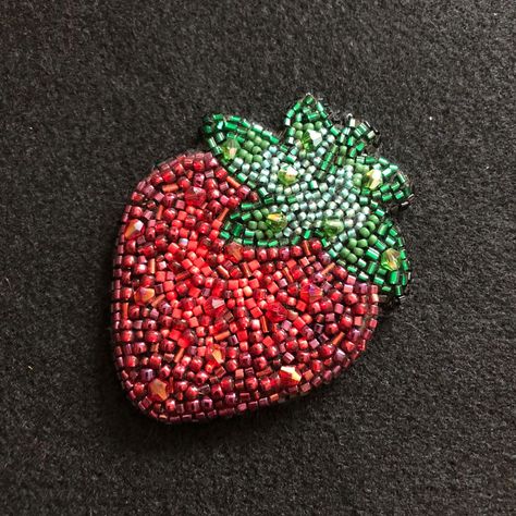 Sweet Strawberry Bead Embroidery Strawberry, Bead Embroidery Beginner, Beaded Tshirt Ideas, How To Embroider Beads, Beaded Tshirts, Beaded Embroidery Shirt, Bead Embroidery Flower, Sweater Knitting Patterns Free, Free Sweater Knitting Patterns